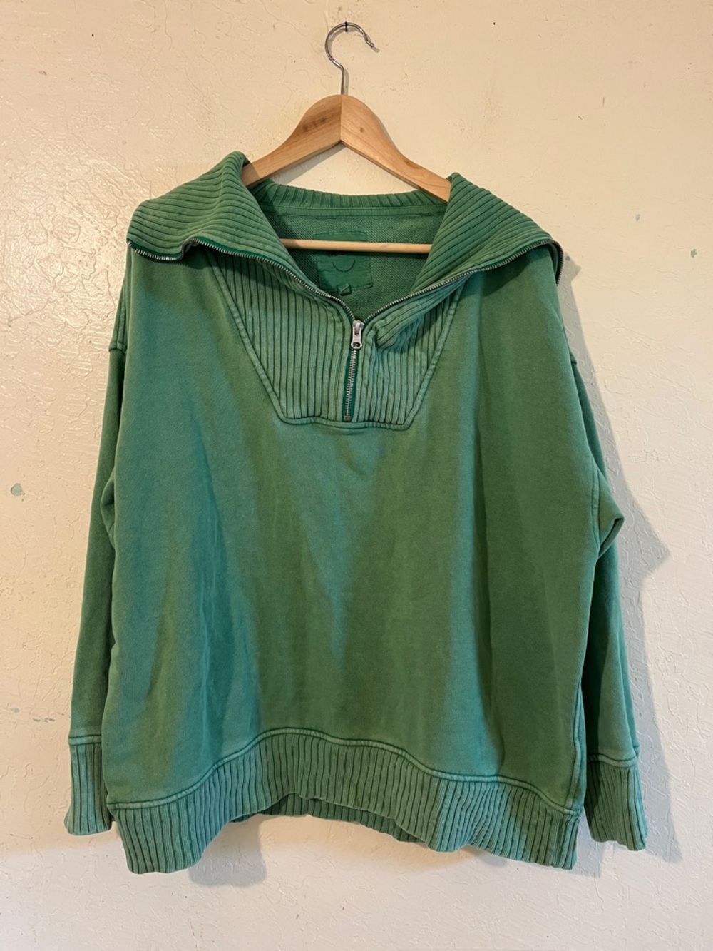 Aerie Green Half-Zip Ribbed Collar Sweater